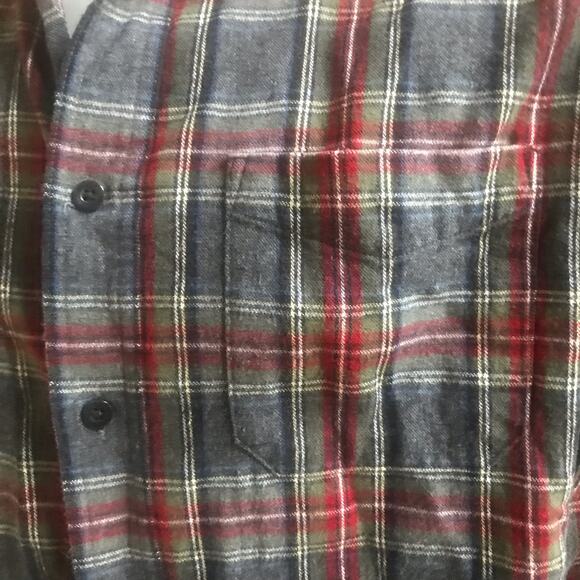 L.L. Bean Slightly Fitted Cotton Plaid Gray Red Flannel Button Down Size L Tall - Picture 5 of 7